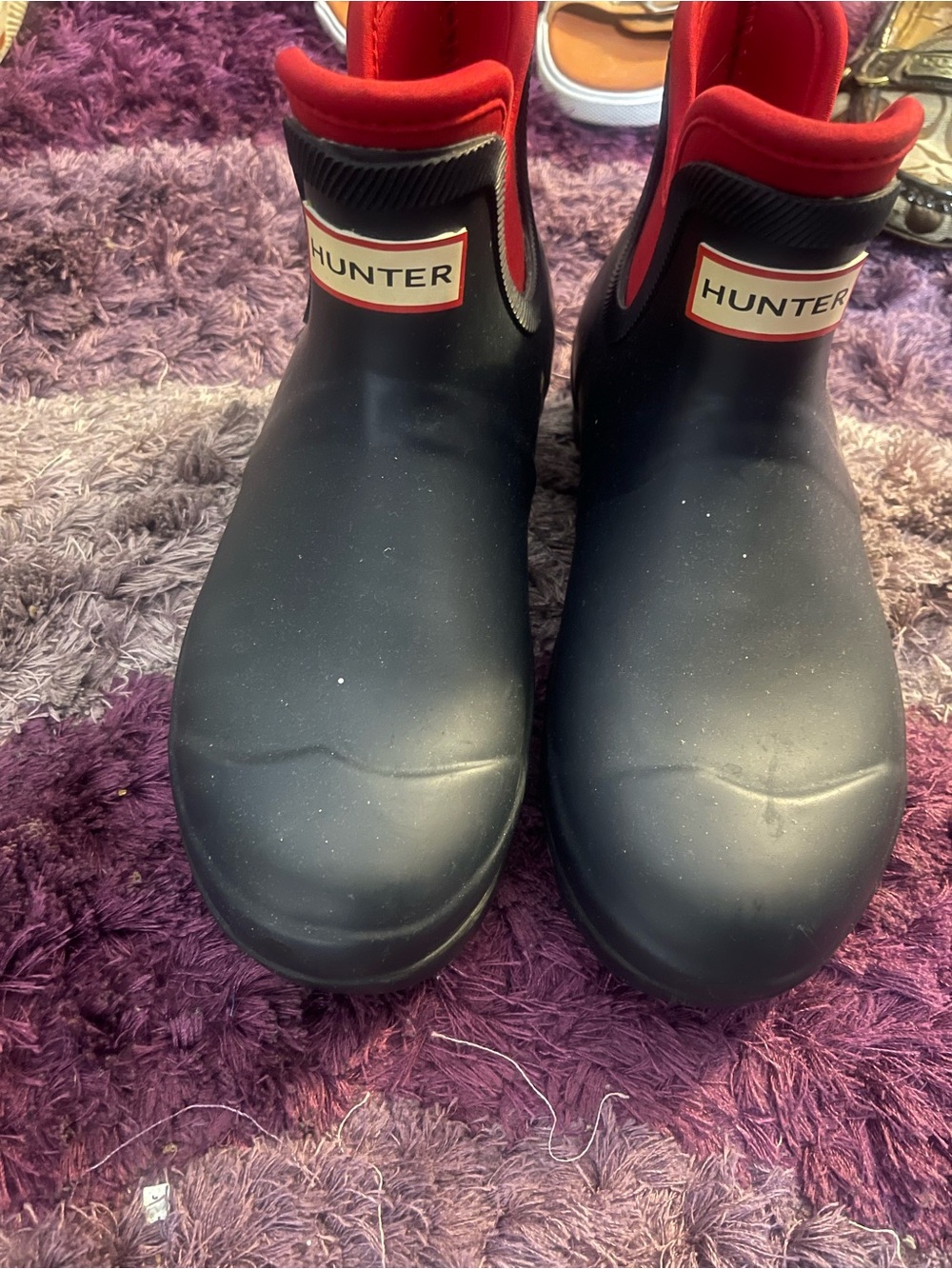 Hunter Blue and Red Waterproof Short Rain Boots